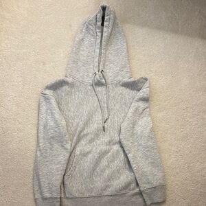 Gray Pullover Sweatshirt with Hood and Ribbed Cuffs